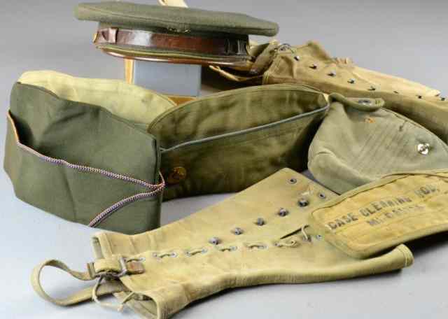 Appraisal: Pcs Military Hats and SpatsMilitary canvas spats and hats WWII