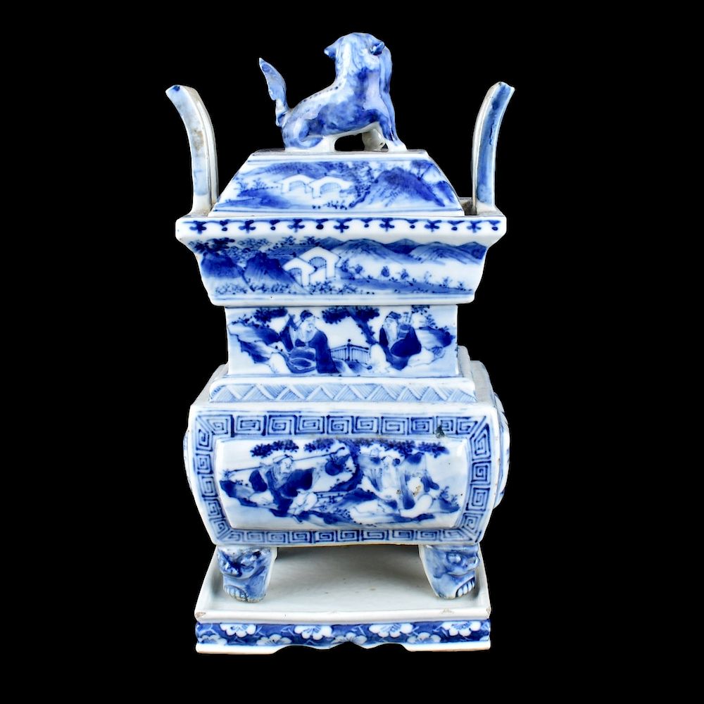 Appraisal: Chinese Blue and White Porcelain Incense Burner Early th Century