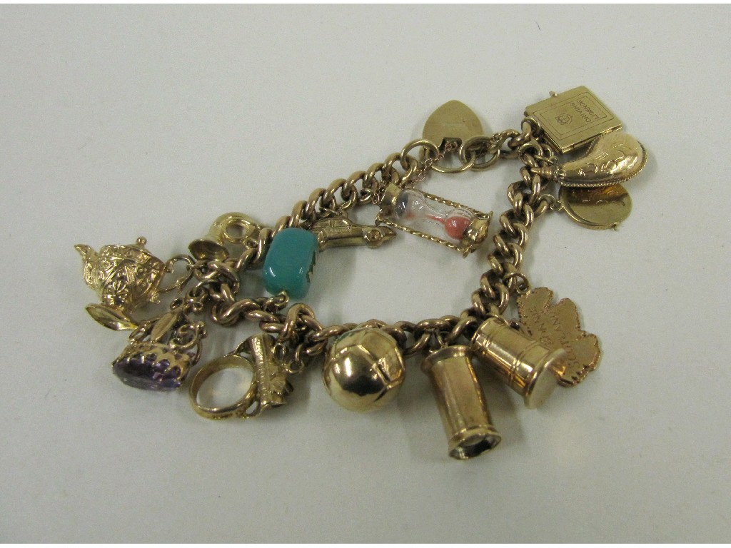 Appraisal: Nine carat gold charm bracelet with various charms Approx gms