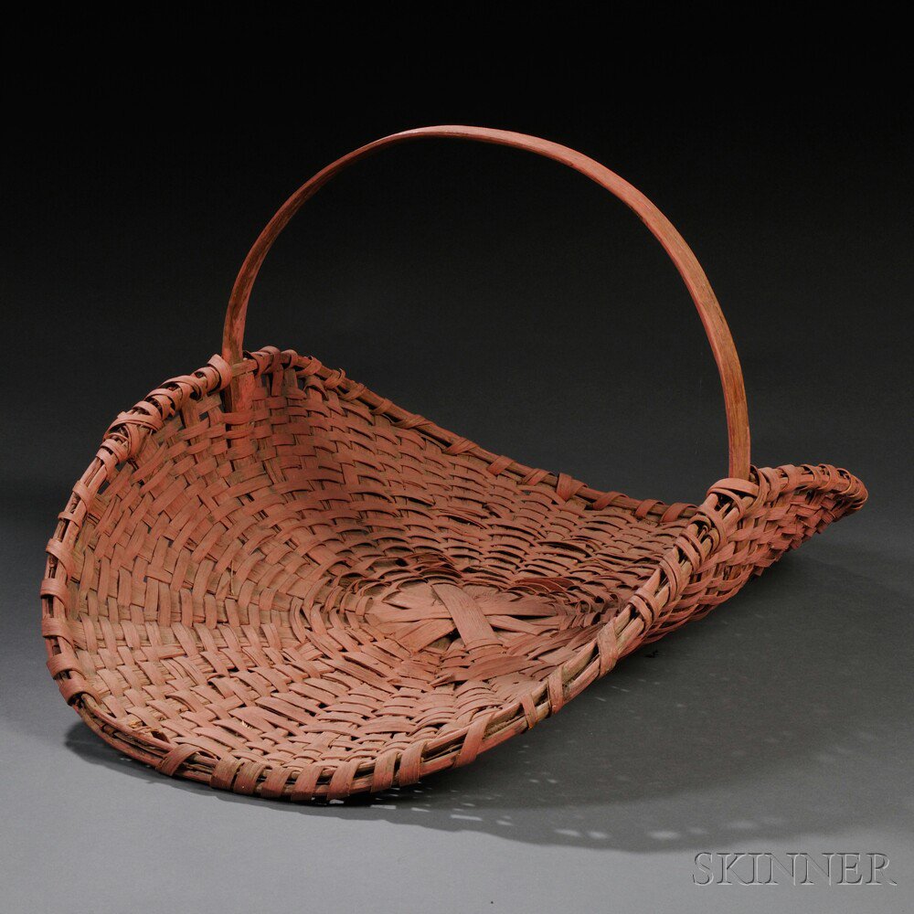 Appraisal: Pink-painted Woven Splint Flower Basket America late th early th