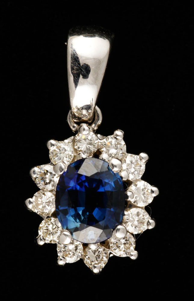 Appraisal: - K Diamond and Sapphire Pendant k white gold diamond