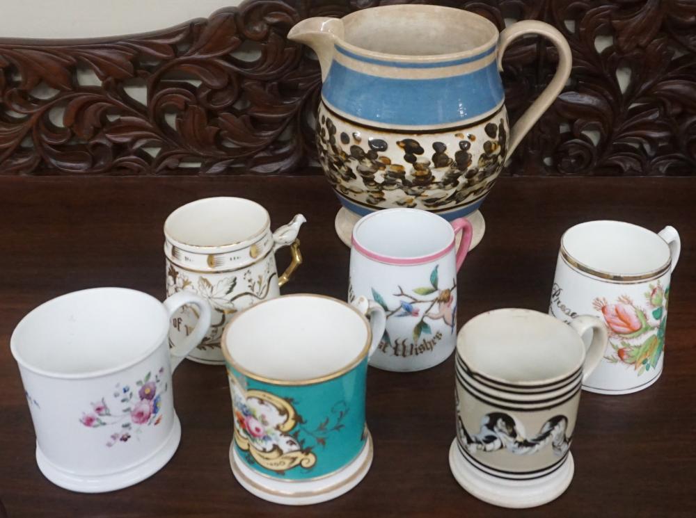 Appraisal: Two Mocha Ware Pitcher and Six Assorted Porcelain Mugs