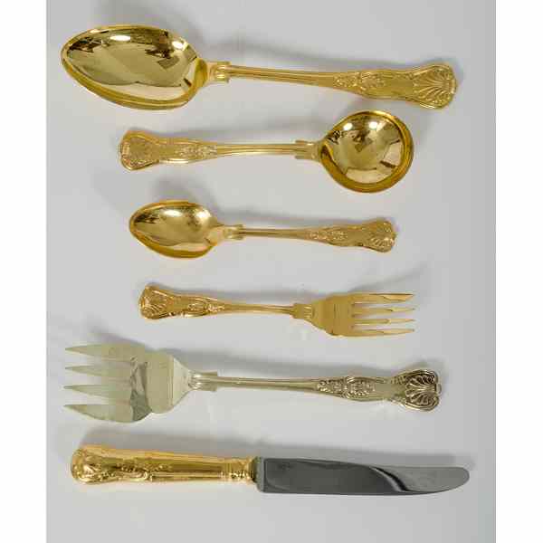 Appraisal: Sheffield Gold Wash Flatware Service English Sheffield gold-washed flatware in