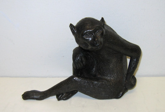 Appraisal: JAPANESE BRONZE SINGE MAKI MONKEY Seated dark bronze patinated Height