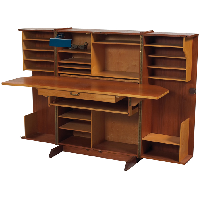 Appraisal: Danish desk cabinet teak exterior birch interior consists of compartments