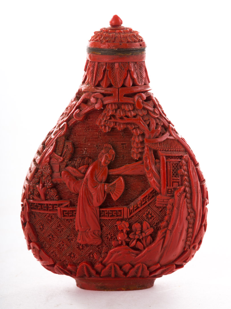 Appraisal: Chinese carved cinnabar lacquer snuff bottle late th early th