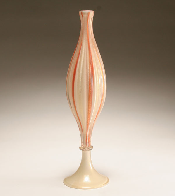 Appraisal: Barbini art glass floriform bottle vase c Ribbed body in