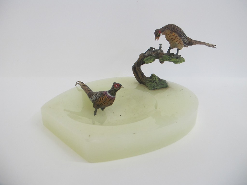 Appraisal: Onyx ashtray with cold painted pheasants def