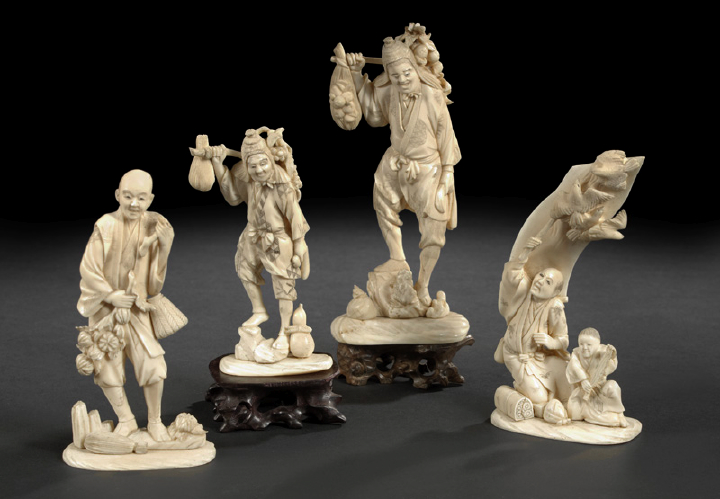 Appraisal: Japanese Carved Ivory Okimono of a Fruit Vendor carved as