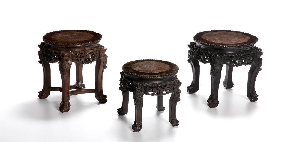 Appraisal: Three Chinese carved hardwood occasional tables Late Qing Period -