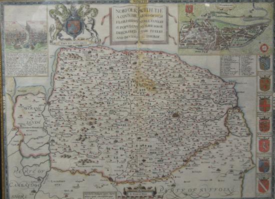 Appraisal: John Speed Hand coloured engraved map Norfolk With Royal Coat