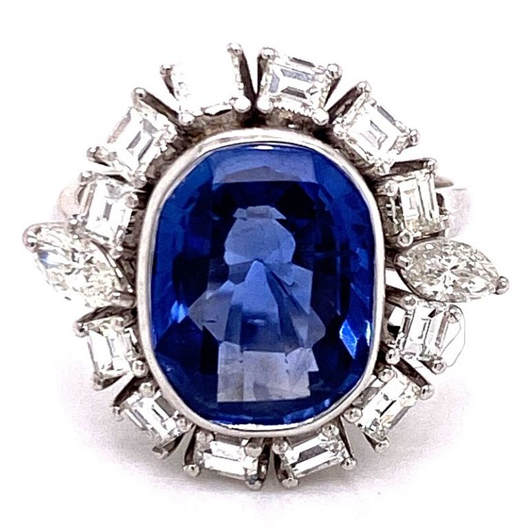 Appraisal: 's No Heat Ceylon Blue Sapphire Diamond Ring 's No