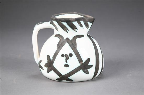 Appraisal: PICASSO MADOURA PITCHER France - faience Two faces with diagonal