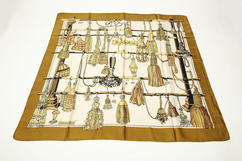 Appraisal: Hermes Passementerie Silk Scarf Hermes silk scarf Passementerie designed by