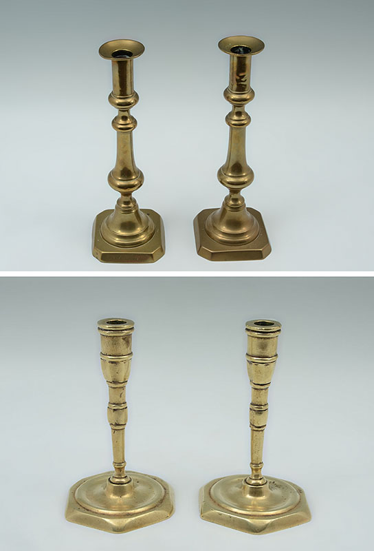 Appraisal: PAIRS TH CENTURY BRASS CANDLESTICKS Most likely English pairs to