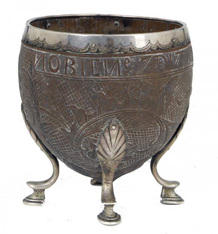 Appraisal: A SILVER MOUNTED COCONUT CUP PROBABLY SPANISH COLONIAL with engraved