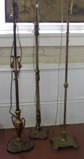 Appraisal: Trio of Late Victorian Iron- and Brass-Mounted Floor Lamps c