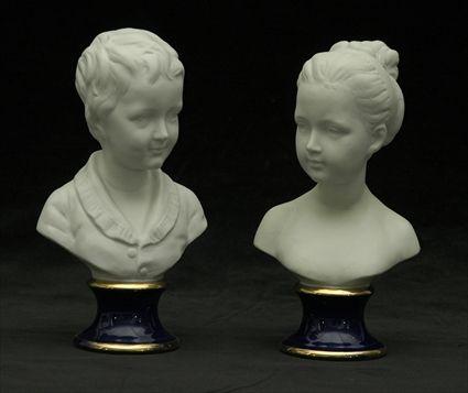 Appraisal: Two Small French Biscuit Porcelain Busts on Cobalt-Glazed Socles to