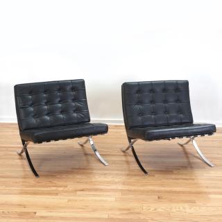 Appraisal: Pair Mies Van der Rohe style barcelona chairs Pair Mies