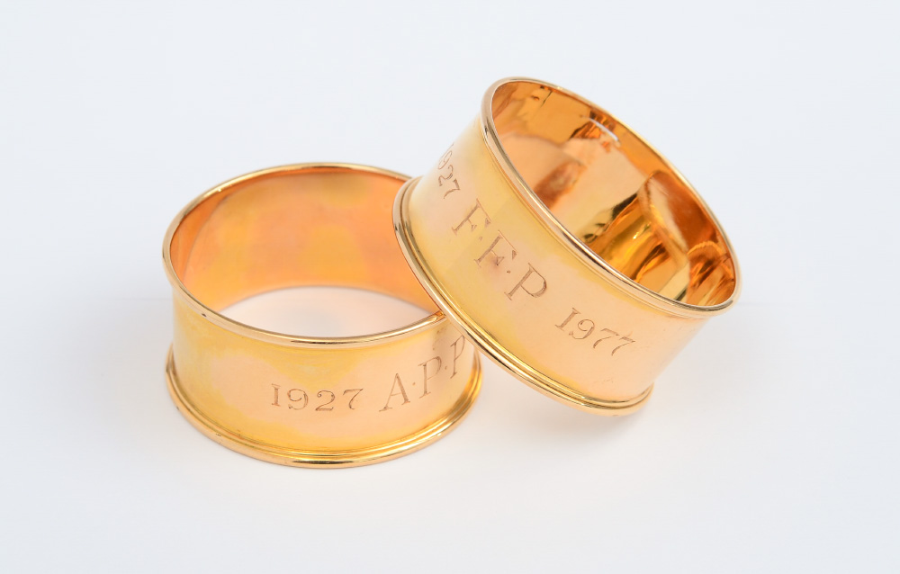 Appraisal: ENGLISH K GOLD NAPKIN RINGS Hallmarked with William Gibson John