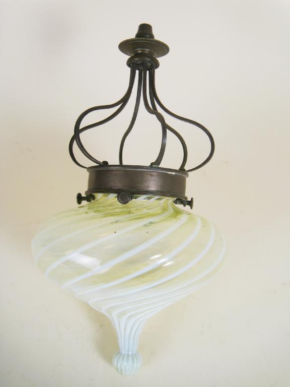 Appraisal: A brass and vaseline glass Light Fitting with spiral design