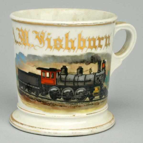 Appraisal: Locomotive Shaving Mug Gilded A M Wishburn Limoges France under