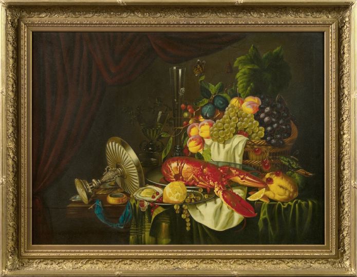 Appraisal: Continental School st Century Lavish Tabletop Still Life with Lobster