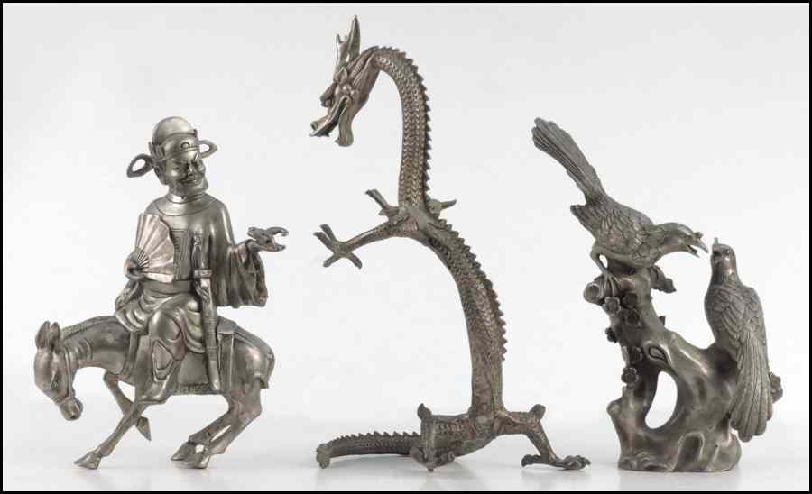 Appraisal: CHINESE METAL DRAGON Together with a Chinese metal bird group