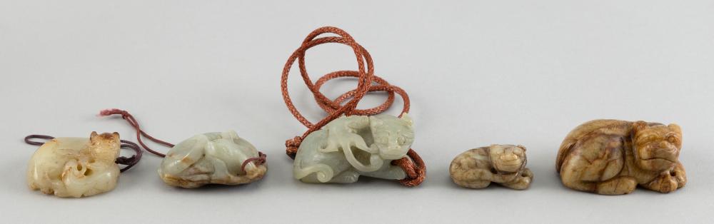 Appraisal: FIVE CHINESE CARVED JADE FU DOGS TH CENTURY LENGTHS FROM