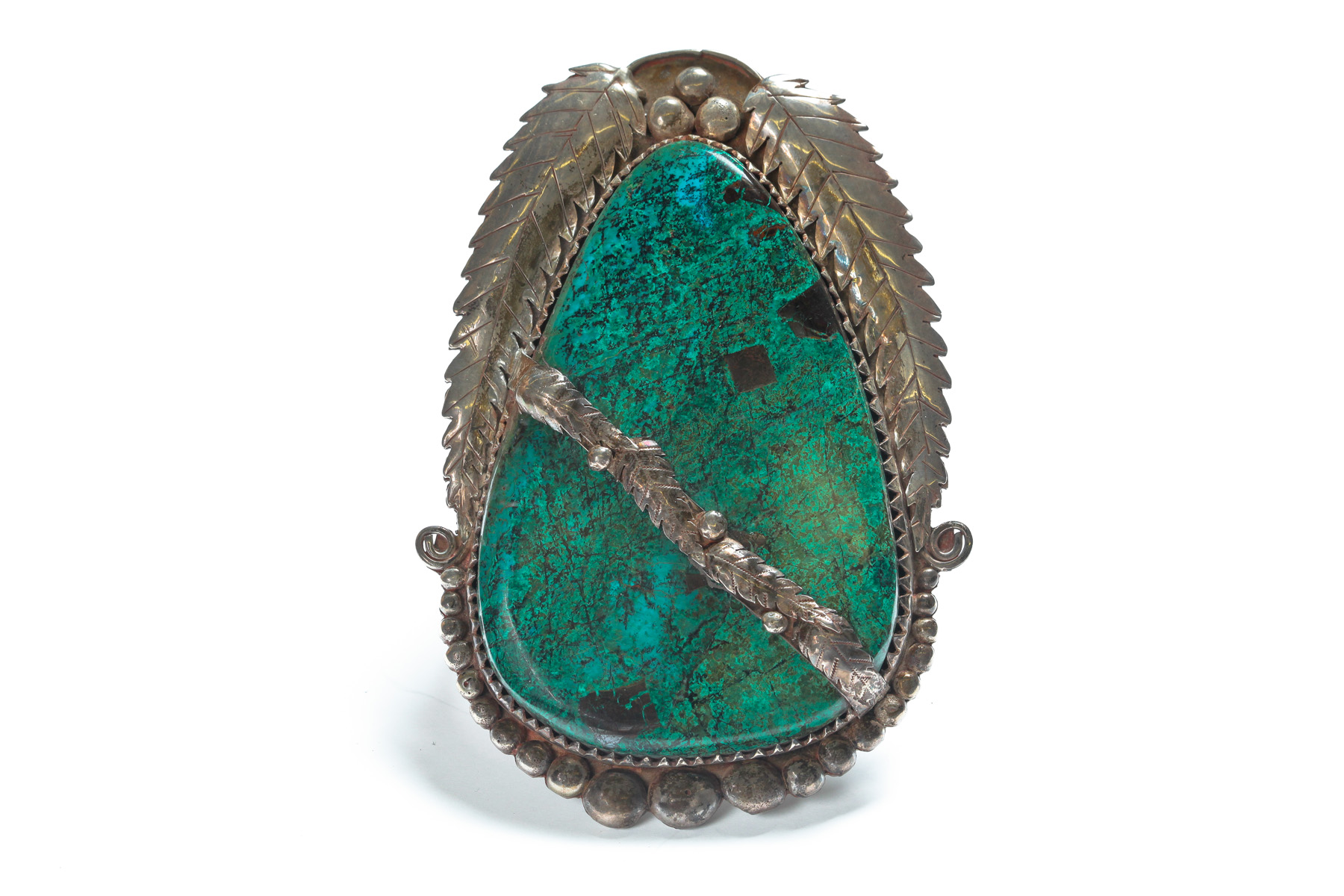 Appraisal: MONUMENTAL MALACHITE AND STERLING SILVER AMERICAN INDIAN CUFF BRACELET Twentieth