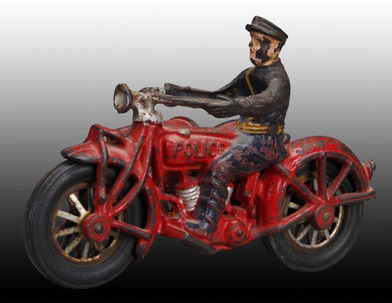 Appraisal: Cast Iron Globe Motorcycle Sidecar Toy Description Policeman rider Original