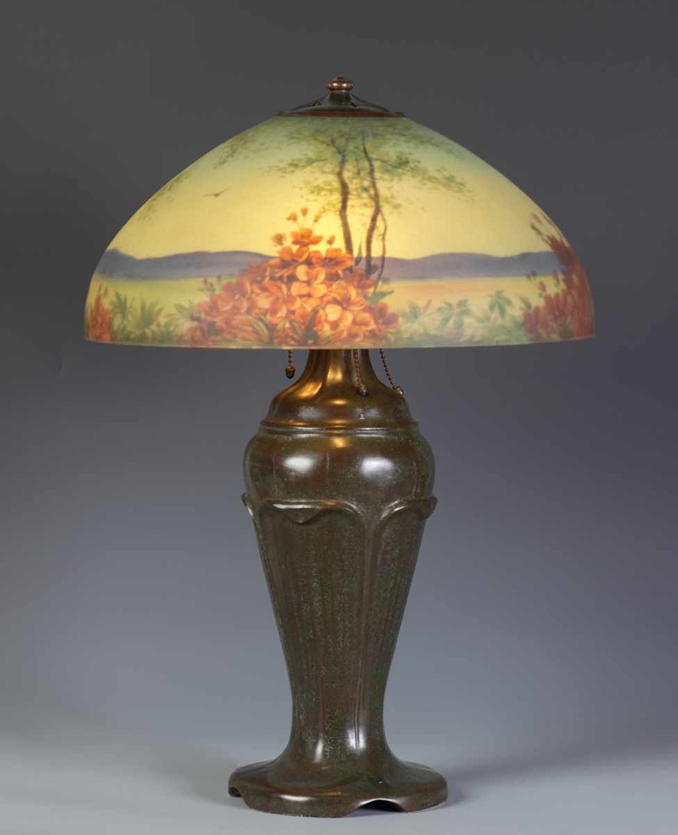 Appraisal: Handel Lamp Landscape w florals Handel Lamp Landscape w florals