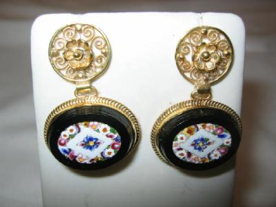 Appraisal: A PAIR OF MICRO MOSAIC PENDANT EARRINGS the horizontal oval