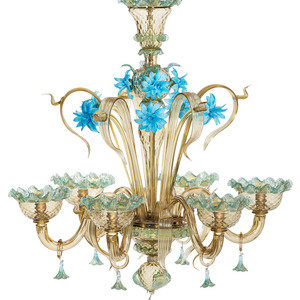 Appraisal: Three Murano Style Six-Light Glass Chandeliers Height of each x