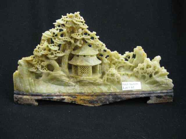 Appraisal: Chinese Carved Soapstone Sculpture temple landscape '' wide '' tall