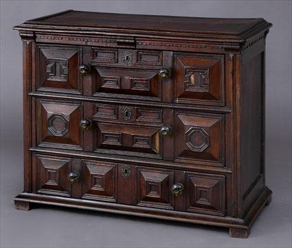 Appraisal: JACOBEAN-STYLE OAK CHEST OF DRAWERS The molded top with recessed