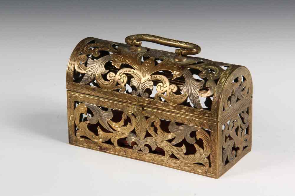 Appraisal: SMALL METAL OPENWORK DOMED BOX- TH C silvered brass box