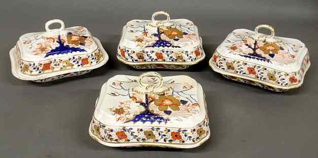 Appraisal: Four similar fine colorful Derby porcelain covered vegetable dishes h