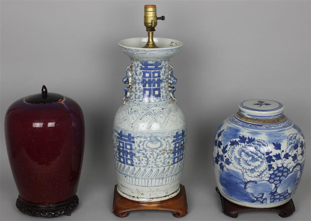 Appraisal: GROUP OF THREE CHINESE CERAMICS LATE QING DYNASTY including a