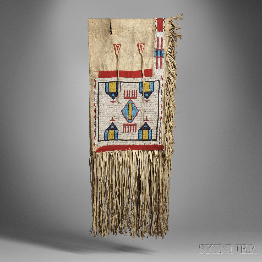 Appraisal: Lakota Beaded Buffalo Hide Double Saddlebags c attributed to the