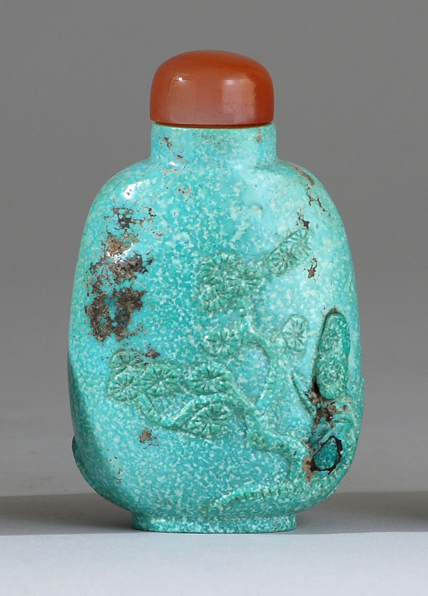 Appraisal: TURQUOISE SNUFF BOTTLE Circa In pear shape with bamboo and