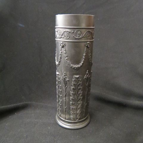 Appraisal: Wedgwood Basalt Vase raised garland flowers leaf decor on cylindrical