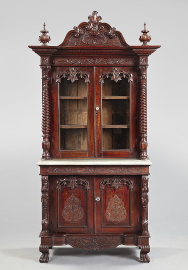 Appraisal: Fine Continental Teakwood and Marble-Top Step-Back Cupboard third quarter th