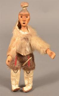 Appraisal: Carved Wood Inuit Folk Art Doll Hyde clothing - h