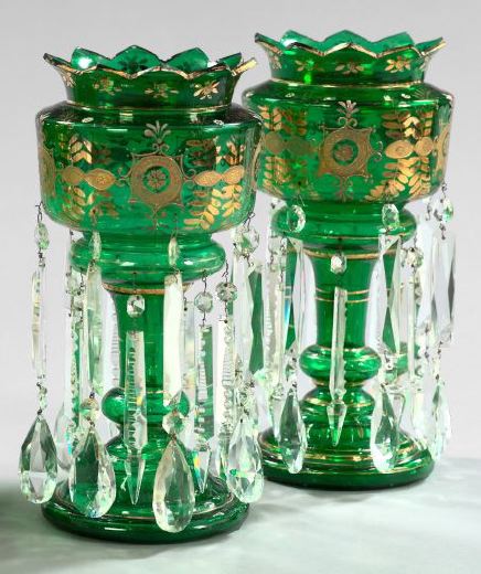 Appraisal: Large Pair of Bohemian Parcel-Gilt Emerald Green Glass Lustres fourth