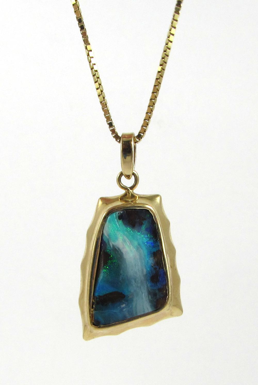 Appraisal: AUSTRALIAN BOULDER OPAL AND FOURTEEN KARAT GOLD PENDANT NECKLACE featuring