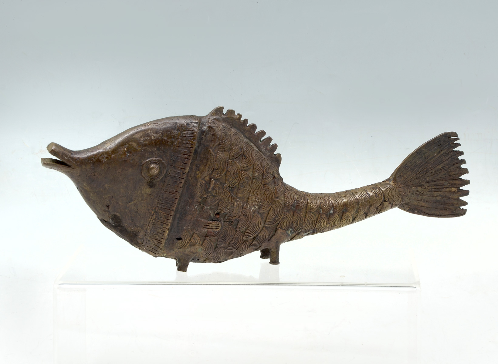 Appraisal: AFRICAN MID-CENTURY MODERN BENIN BRONZE FISH SCULPTURE African bronze mid-century