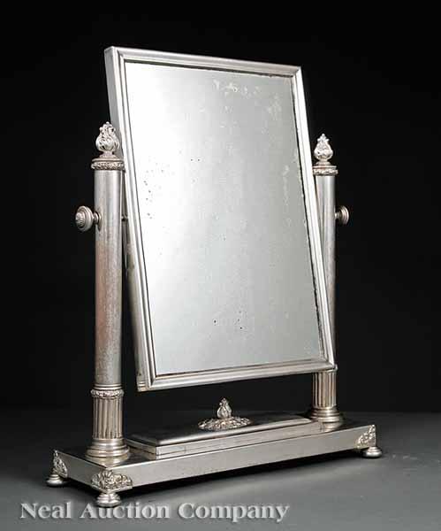 Appraisal: A French Empire Silverplate Dressing Mirror th c tapering columnar