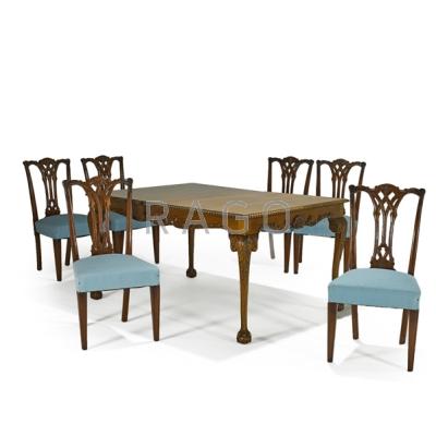 Appraisal: CHIPPENDALE STYLE DINING SET Table with chip carved apron ball