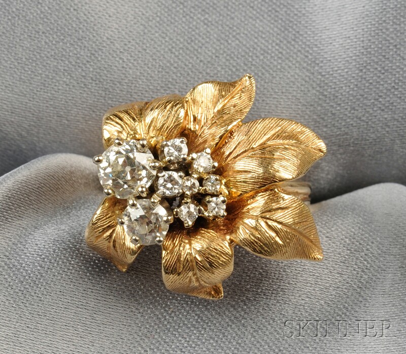 Appraisal: kt Gold and Diamond Ring designed as a flower set